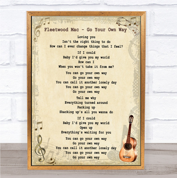 Fleetwood Mac Go Your Own Way Song Lyric Vintage Music Wall Art Print
