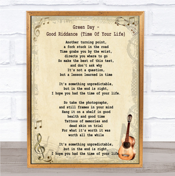 Green Day Good Riddance (Time Of Your Life) Song Lyric Vintage Music Wall Art Print