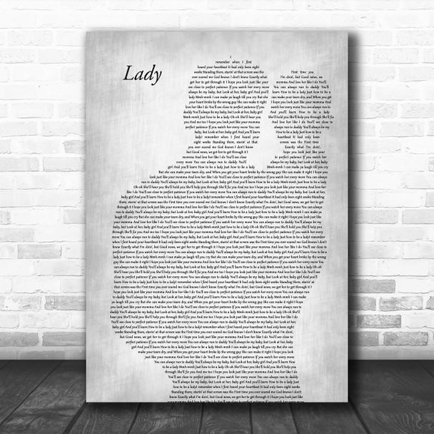 Brett Young Lady Father & Baby Grey Song Lyric Art Print