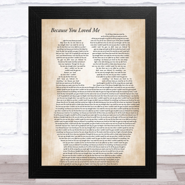 Celine Dion Because You Loved Me Father & Child Song Lyric Art Print