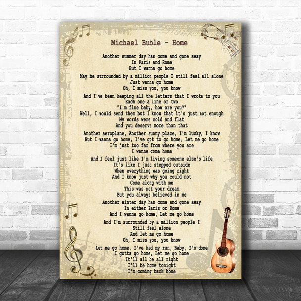 Michael Buble Home Song Lyric Music Wall Art Print