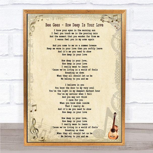 Bee Gees How Deep Is Your Love Song Lyric Music Wall Art Print