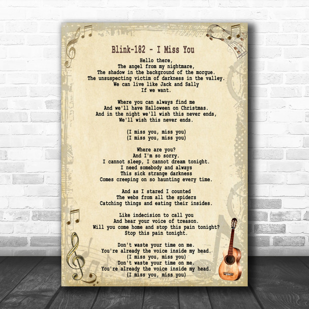 Blink-182 I Miss You Song Lyric Music Wall Art Print