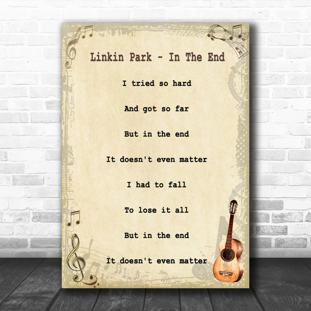 Linkin Park In The End Song Lyric Vintage Music Wall Art Print