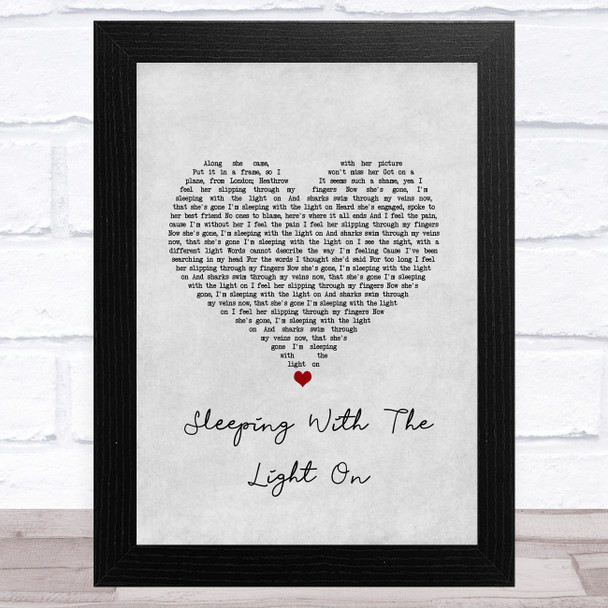 Busted Sleeping With the Light On Grey Heart Song Lyric Art Print