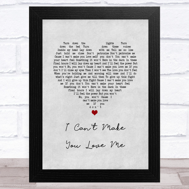 Josh Groban I Can't Make You Love Me Grey Heart Song Lyric Art Print