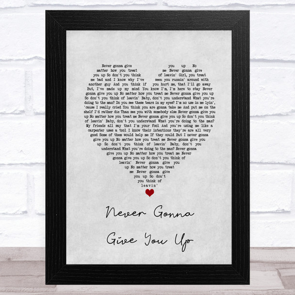 The Black Keys Never Gonna Give You Up Grey Heart Song Lyric Art Print