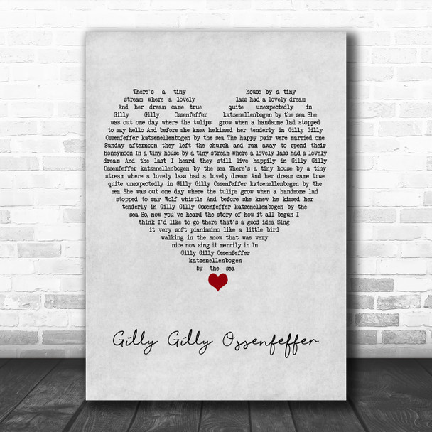 Max Bygraves Gilly Gilly Ossenfeffer Grey Heart Song Lyric Art Print