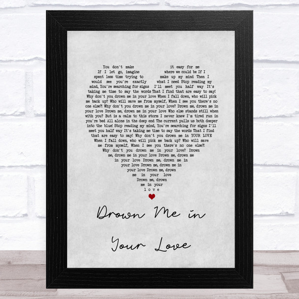 Jacquie Lee Drown Me in Your Love Grey Heart Song Lyric Art Print