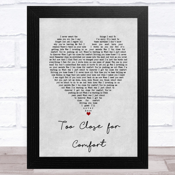 McFly Too Close for Comfort Grey Heart Song Lyric Art Print