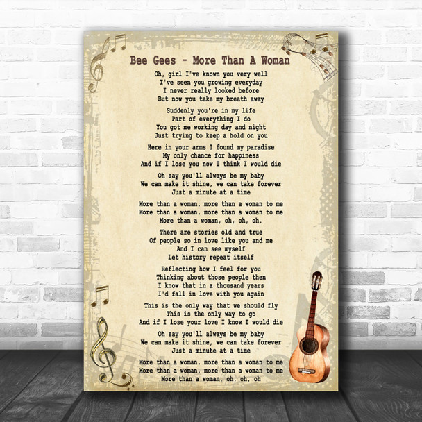 Bee Gees More Than A Woman Song Lyric Music Wall Art Print