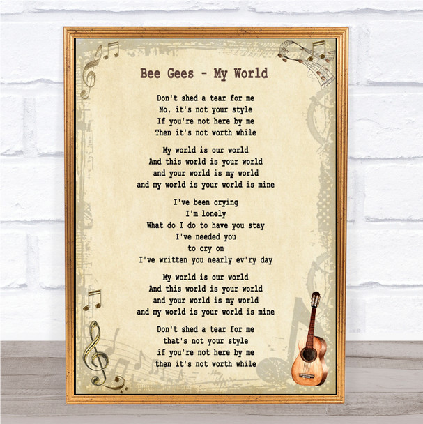 Bee Gees My World Song Lyric Music Wall Art Print