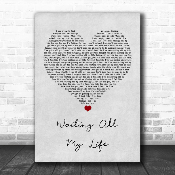 PHB & Jack, Hayla Waiting All My Life Grey Heart Song Lyric Art Print