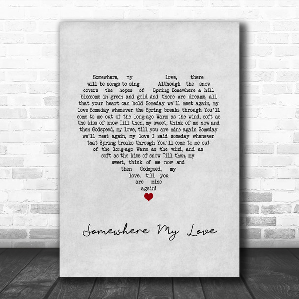 Frank Sinatra Somewhere My Love Grey Heart Song Lyric Art Print