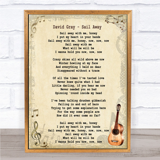 David Gray Sail Away Song Lyric Vintage Music Wall Art Print