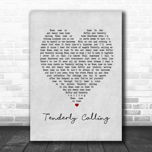 John Denver Tenderly Calling Grey Heart Song Lyric Art Print