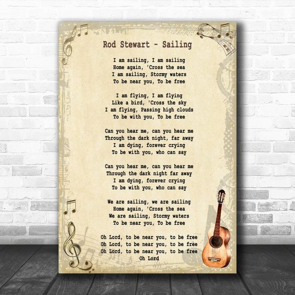 Rod Stewart Sailing Song Lyric Vintage Music Wall Art Print