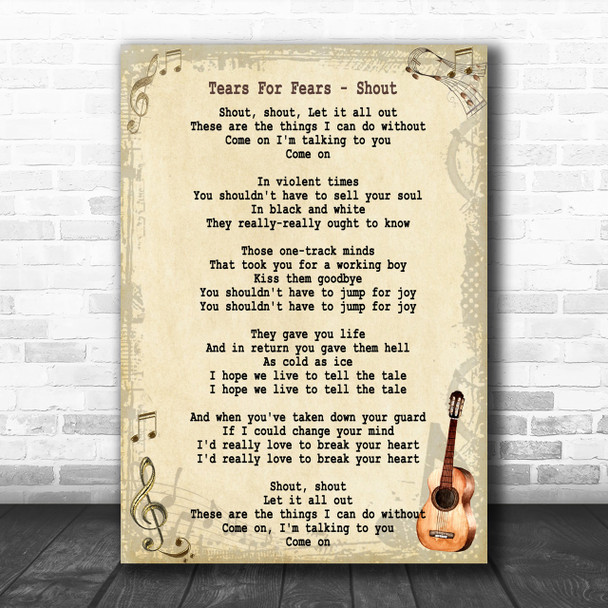 Tears For Fears Shout Song Lyric Vintage Music Wall Art Print