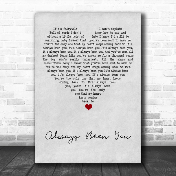 Shawn Mendes Always Been You Grey Heart Song Lyric Art Print