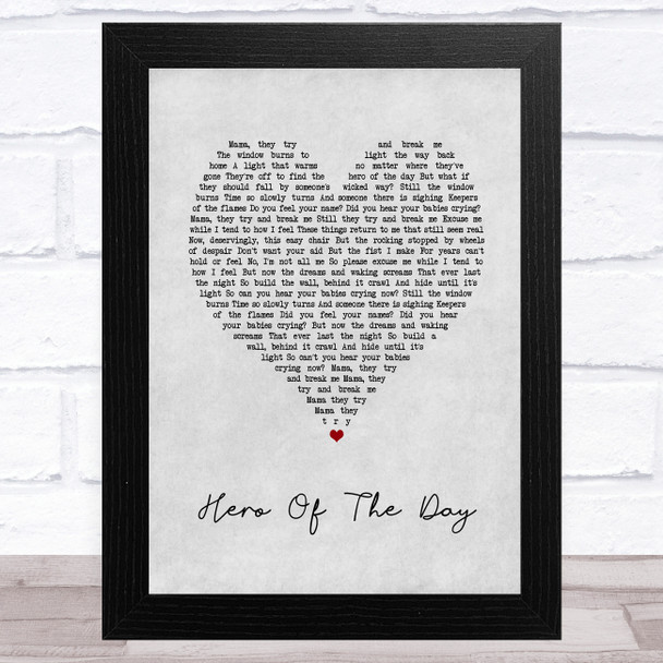 Metallica Hero Of The Day Grey Heart Song Lyric Art Print