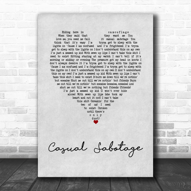 Yungblud casual sabotage Grey Heart Song Lyric Art Print