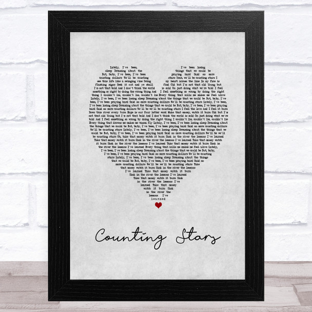 OneRepublic Counting Stars Grey Heart Song Lyric Art Print