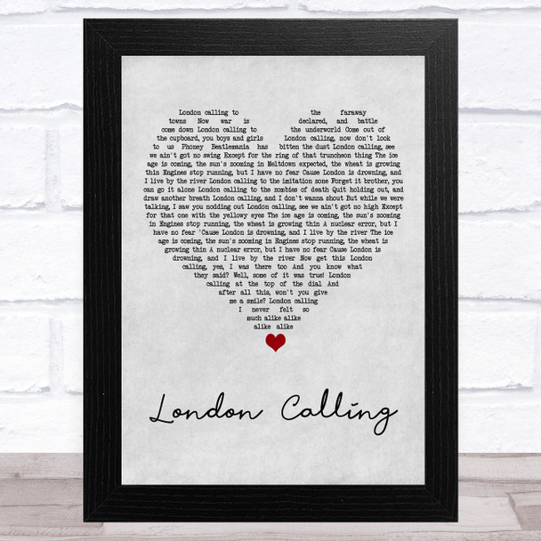 The Clash London Calling Grey Heart Song Lyric Art Print