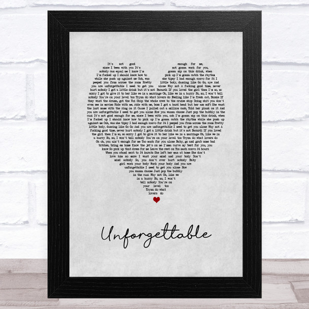 French Montana feat. Swae Lee Unforgettable Grey Heart Song Lyric Art Print