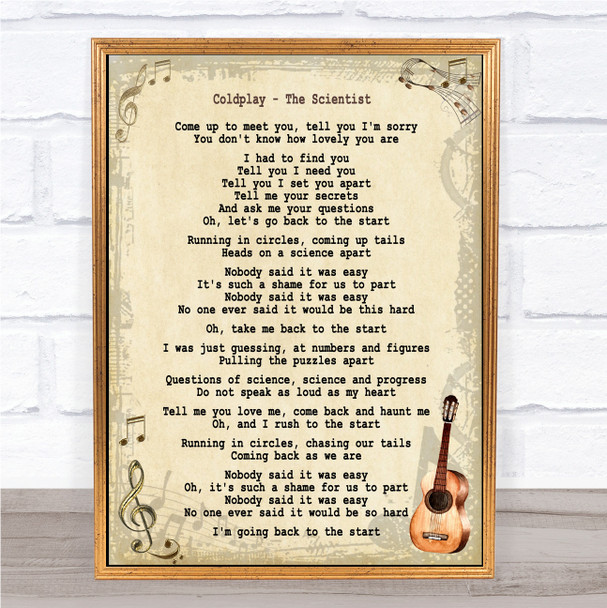 Coldplay The Scientist Song Lyric Vintage Music Wall Art Print