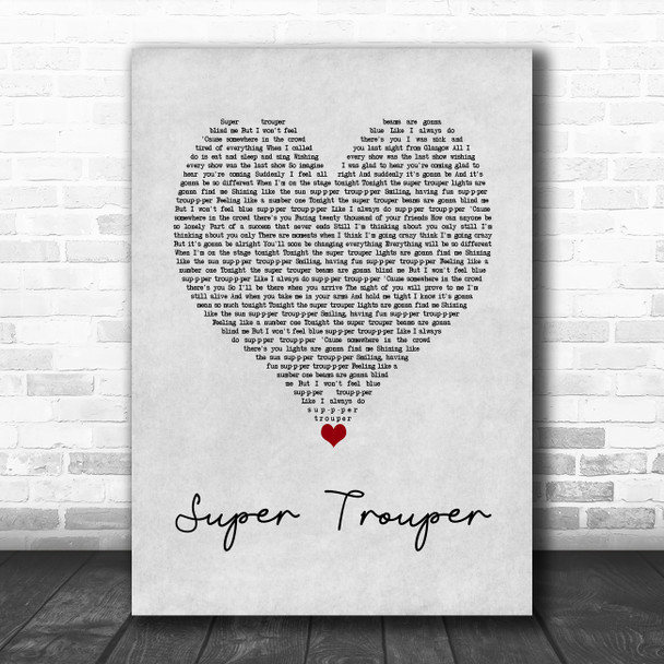 ABBA Super Trouper Grey Heart Song Lyric Art Print