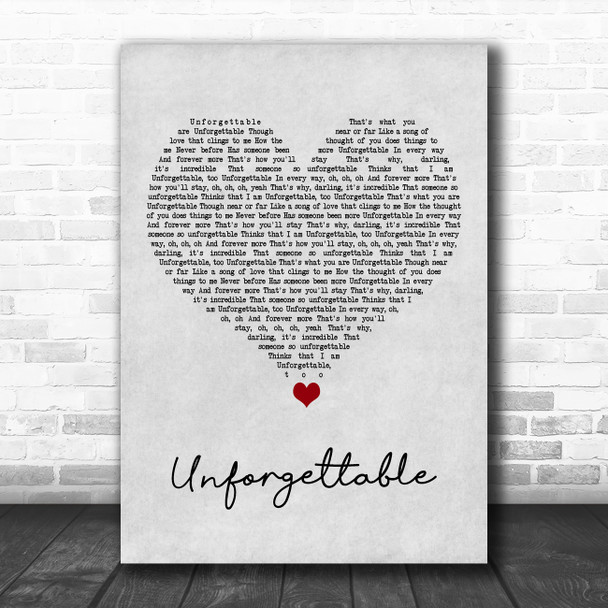 Sia Unforgettable Grey Heart Song Lyric Art Print