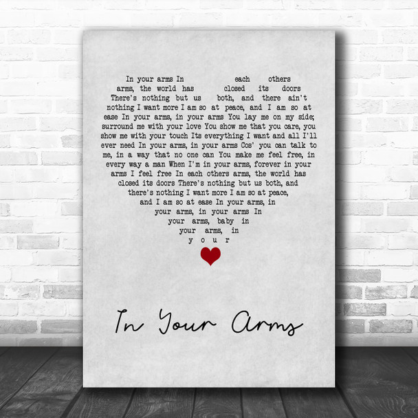 Mal Fry In Your Arms Grey Heart Song Lyric Art Print