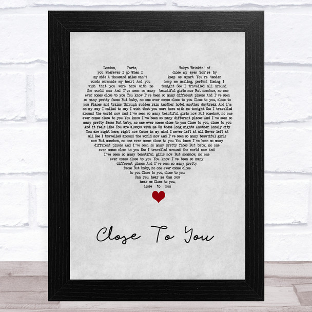 JLS Close To You Grey Heart Song Lyric Art Print