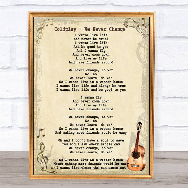 Coldplay We Never Change Song Lyric Vintage Music Wall Art Print