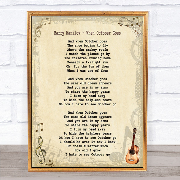 Barry Manilow When October Goes Song Lyric Music Wall Art Print