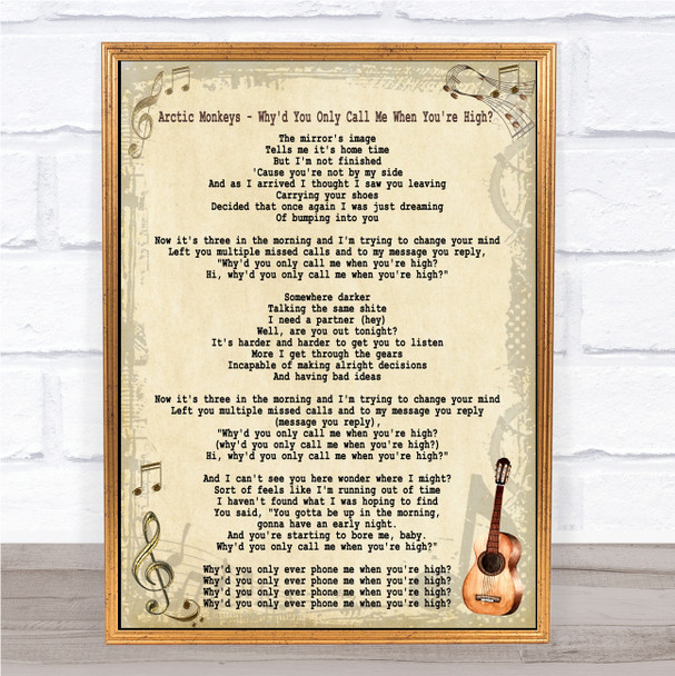 Arctic Monkeys Why'd You Only Call Me When You're High Song Lyric Music Wall Art Print