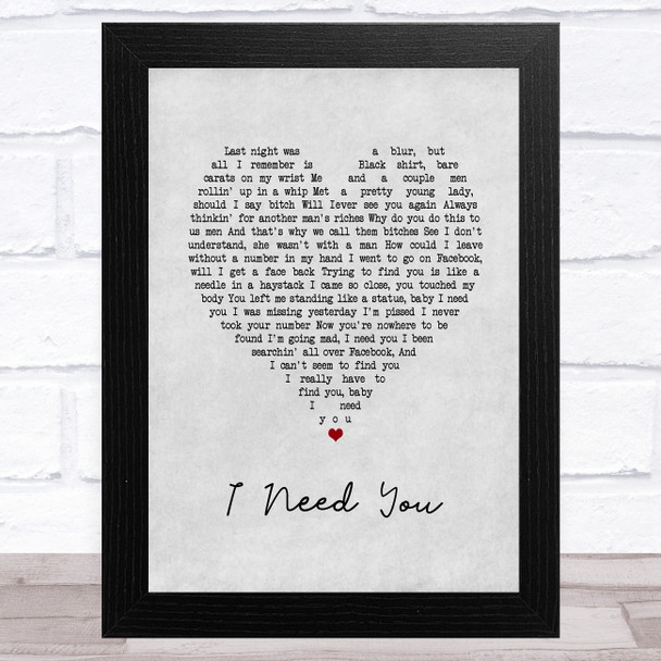 N-Dubz I Need You Grey Heart Song Lyric Art Print