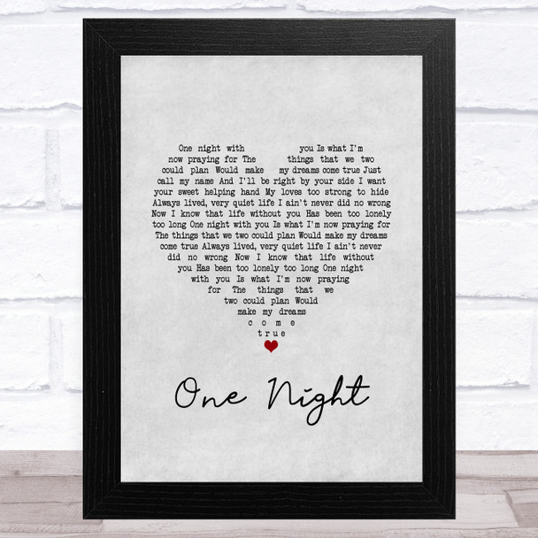 Elvis Presley One Night Grey Heart Song Lyric Art Print