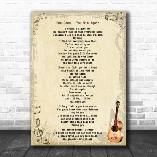 Bee Gees You Win Again Song Lyric Music Wall Art Print