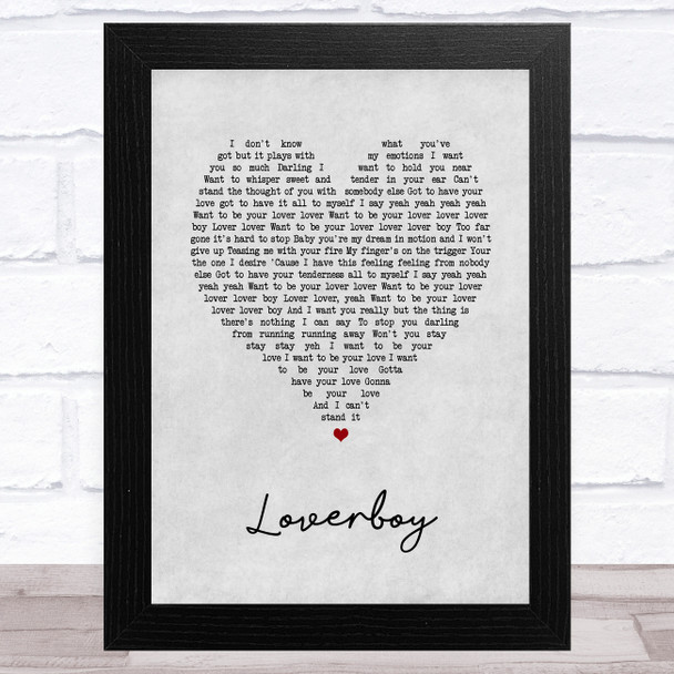 Billy Ocean Loverboy Grey Heart Song Lyric Art Print