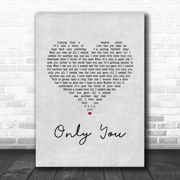 Becky Hill Only You Grey Heart Song Lyric Art Print