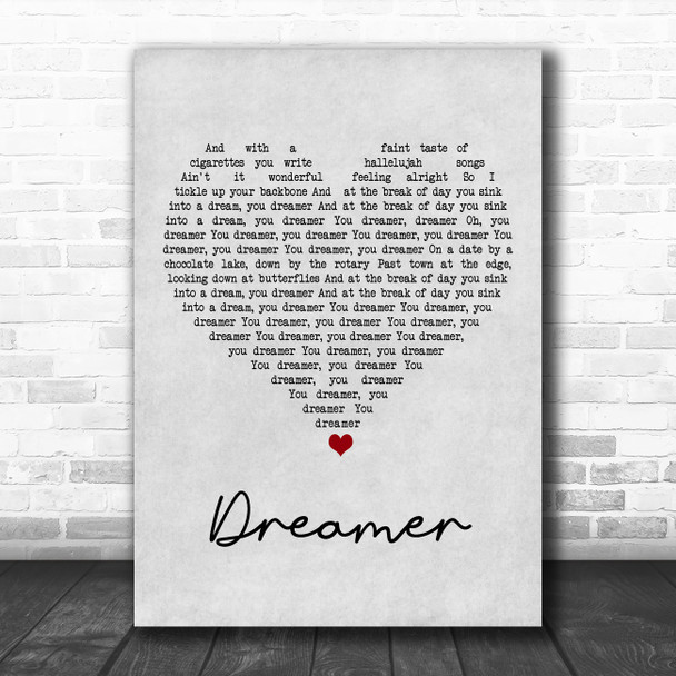 Jenn Grant Dreamer Grey Heart Song Lyric Art Print