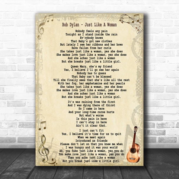 Bob Dylan Just Like A Woman Song Lyric Music Wall Art Print