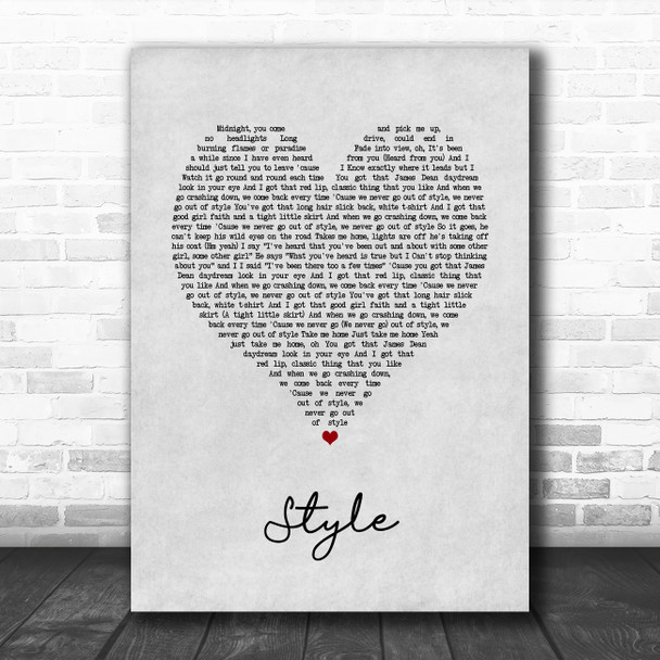 Taylor Swift Style Grey Heart Song Lyric Art Print