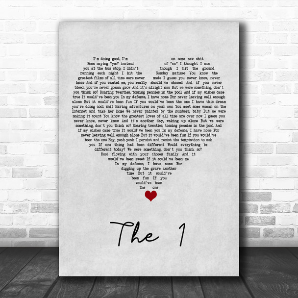 Taylor Swift The 1 Grey Heart Song Lyric Art Print