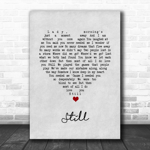 Commodores Still Grey Heart Song Lyric Art Print