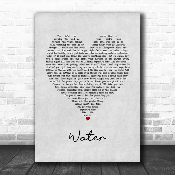 Jamie Grey Water Grey Heart Song Lyric Art Print