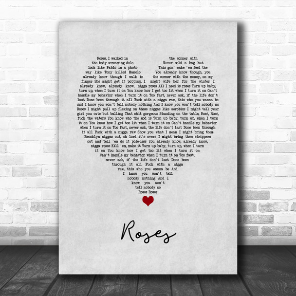 Saint Jhn Roses Grey Heart Song Lyric Art Print