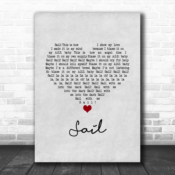 AWOLNATION Sail Grey Heart Song Lyric Art Print