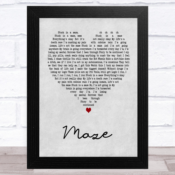 Juice WRLD Maze Grey Heart Song Lyric Art Print